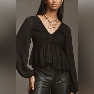 By Anthropologie Peplum Blouse in Black